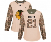 Women Adidas Chicago Blackhawks #21 Stan Mikita Authentic Camo Veterans Day Practice NHL Jersey