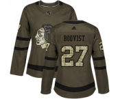 Women Adidas Chicago Blackhawks #27 Adam Boqvist Authentic Green Salute to Service NHL Jersey