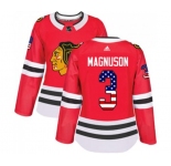 Women Adidas Chicago Blackhawks #3 Keith Magnuson Authentic Red USA Flag Fashion NHL Jersey