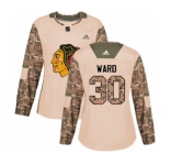 Women Adidas Chicago Blackhawks #30 Cam Ward Authentic Camo Veterans Day Practice NHL Jersey