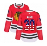 Women Adidas Chicago Blackhawks #30 Cam Ward Authentic Red USA Flag Fashion NHL Jersey