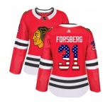 Women Adidas Chicago Blackhawks #31 Anton Forsberg Authentic Red USA Flag Fashion NHL Jersey