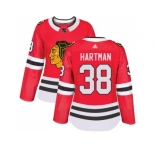 Women Adidas Chicago Blackhawks #38 Ryan Hartman Red Home Authentic Stitched NHL Jersey