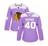 Women Adidas Chicago Blackhawks #40 John Hayden Authentic Purple Fights Cancer Practice NHL Jersey