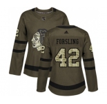 Women Adidas Chicago Blackhawks #42 Gustav Forsling Authentic Green Salute to Service NHL Jersey