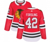 Women Adidas Chicago Blackhawks #42 Gustav Forsling Authentic Red Home NHL Jersey