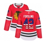 Women Adidas Chicago Blackhawks #42 Gustav Forsling Authentic Red USA Flag Fashion NHL Jersey