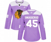 Women Adidas Chicago Blackhawks #45 Luc Snuggerud Authentic Purple Fights Cancer Practice NHL Jersey