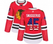 Women Adidas Chicago Blackhawks #45 Luc Snuggerud Authentic Red USA Flag Fashion NHL Jersey