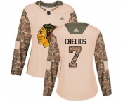 Women Adidas Chicago Blackhawks #7 Chris Chelios Authentic Camo Veterans Day Practice NHL Jersey