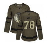 Women Adidas Chicago Blackhawks #78 Nathan Noel Authentic Green Salute to Service NHL Jersey