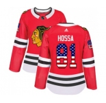 Women Adidas Chicago Blackhawks #81 Marian Hossa Authentic Red USA Flag Fashion NHL Jersey