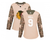 Women Adidas Chicago Blackhawks #9 Bobby Hull Camo Authentic 2017 Veterans Day Stitched NHL Jersey