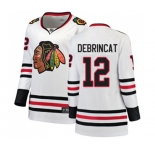 Women Chicago Blackhawks #12 Alex DeBrincat Authentic White Away Fanatics Branded Breakaway NHL Jersey