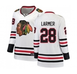 Women Chicago Blackhawks #28 Steve Larmer Authentic White Away Fanatics Branded Breakaway NHL Jersey