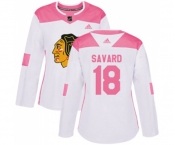 Women's Adidas Chicago Blackhawks #18 Denis Savard Authentic White Pink Fashion NHL Jersey