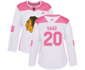 Women's Adidas Chicago Blackhawks #20 Brandon Saad Authentic White Pink Fashion NHL Jersey