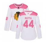 Women's Adidas Chicago Blackhawks #44 Jan Rutta Authentic White Pink Fashion NHL Jersey