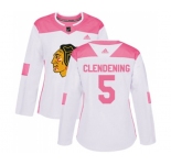 Women's Adidas Chicago Blackhawks #5 Adam Clendening Authentic White Pink Fashion NHL Jersey