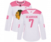 Women's Adidas Chicago Blackhawks #7 Brent Seabrook Authentic White Pink Fashion NHL Jersey