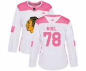 Women's Adidas Chicago Blackhawks #78 Nathan Noel Authentic White Pink Fashion NHL Jersey