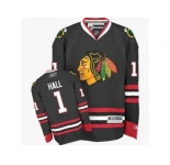 Women's Reebok Chicago Blackhawks #1 Glenn Hall Authentic Black Third NHL Jersey
