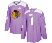 Youth Adidas Chicago Blackhawks #1 Glenn Hall Authentic Purple Fights Cancer Practice NHL Jersey
