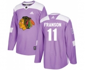 Youth Adidas Chicago Blackhawks #11 Cody Franson Authentic Purple Fights Cancer Practice NHL Jersey