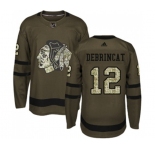 Youth Adidas Chicago Blackhawks #12 Alex DeBrincat Authentic Green Salute to Service NHL Jersey