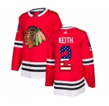 Youth Adidas Chicago Blackhawks #2 Duncan Keith Authentic Red USA Flag Fashion NHL Jersey
