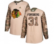 Youth Adidas Chicago Blackhawks #31 Anton Forsberg Authentic Camo Veterans Day Practice NHL Jersey