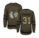 Youth Adidas Chicago Blackhawks #31 Anton Forsberg Authentic Green Salute to Service NHL Jersey