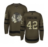 Youth Adidas Chicago Blackhawks #42 Gustav Forsling Authentic Green Salute to Service NHL Jersey