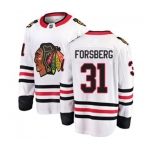 Youth Chicago Blackhawks #31 Anton Forsberg Fanatics Branded White Away Breakaway NHL Jersey