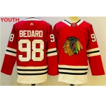 Youth Chicago Blackhawks #98 Connor Bedard Red Black Stitched Jersey