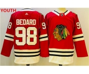 Youth Chicago Blackhawks #98 Connor Bedard Red Black Stitched Jersey