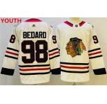 Youth Chicago Blackhawks #98 Connor Bedard White Black Stitched Jersey