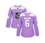 Women Adidas Los Angeles Kings #6 Jake Muzzin Purple Authentic Fights Cancer Stitched NHL Jersey