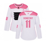 Women Adidas Philadelphia Flyers #11 Travis Konecny Authentic White Pink Fashion NHL Jersey
