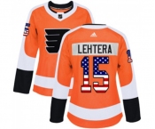 Women Adidas Philadelphia Flyers #15 Jori Lehtera Authentic Orange USA Flag Fashion NHL Jersey