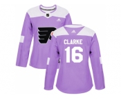 Women Adidas Philadelphia Flyers #16 Bobby Clarke Purple Authentic Fights Cancer Stitched NHL Jersey