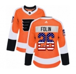 Women Adidas Philadelphia Flyers #26 Christian Folin Authentic Orange USA Flag Fashion NHL Jersey