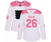 Women Adidas Philadelphia Flyers #26 Christian Folin Authentic White Pink Fashion NHL Jersey
