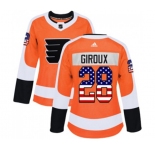 Women Adidas Philadelphia Flyers #28 Claude Giroux Authentic Orange USA Flag Fashion NHL Jersey