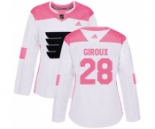Women Adidas Philadelphia Flyers #28 Claude Giroux Authentic White Pink Fashion NHL Jersey