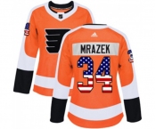 Women Adidas Philadelphia Flyers #34 Petr Mrazek Authentic Orange USA Flag Fashion NHL Jersey