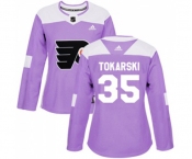 Women Adidas Philadelphia Flyers #35 Dustin Tokarski Authentic Purple Fights Cancer Practice NHL Jersey