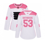 Women Adidas Philadelphia Flyers #53 Shayne Gostisbehere Authentic White Pink Fashion NHL Jersey