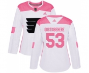 Women Adidas Philadelphia Flyers #53 Shayne Gostisbehere Authentic White Pink Fashion NHL Jersey