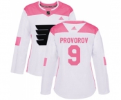 Women Adidas Philadelphia Flyers #9 Ivan Provorov Authentic White Pink Fashion NHL Jersey